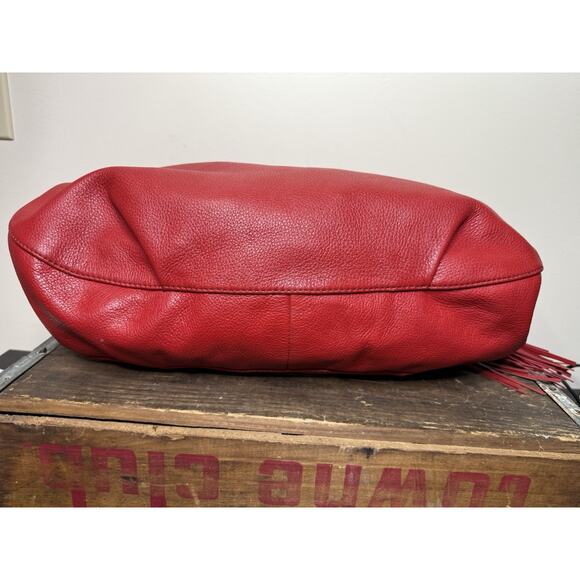 Michael Kors Shoulder Purse Pebbled Red Leather With Tassel - Picture 3 of 10
